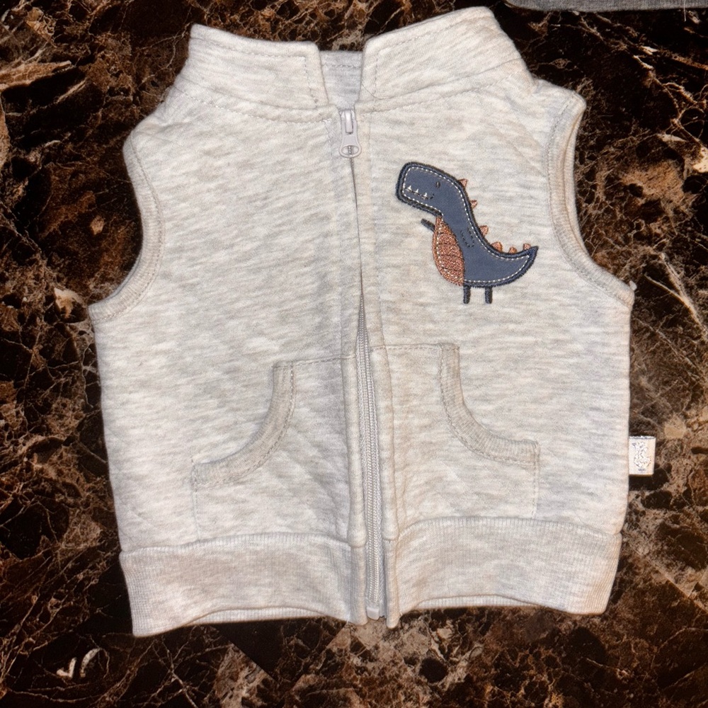 Kids Dinosaur Embroidered Vest - Gray